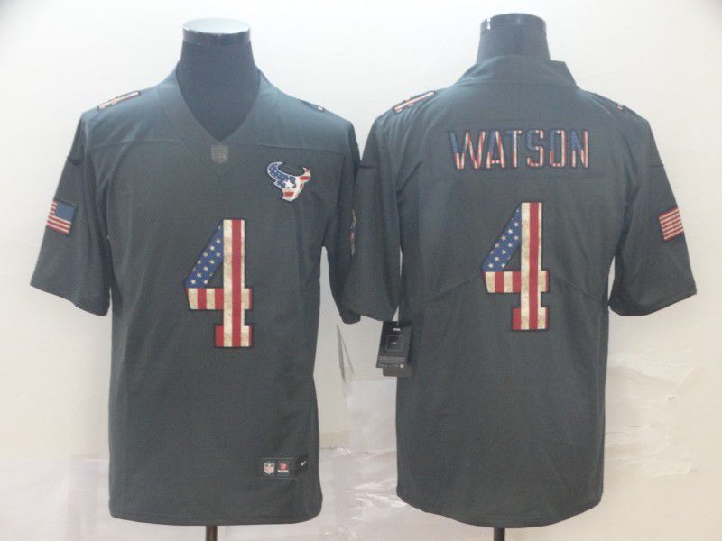 Men Houston Texans #4 Watson Carbon Black Retro USA flag Nike NFL Jerseys